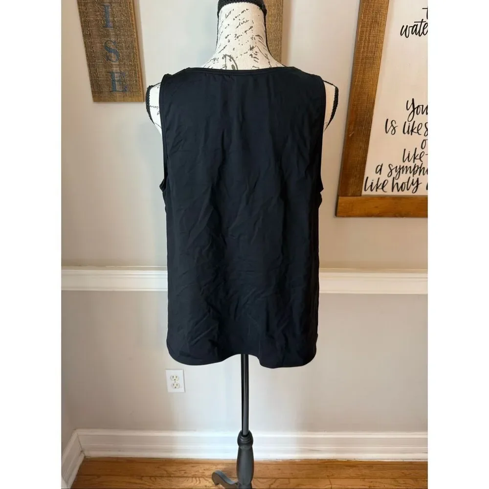 Lands' End Women's Sleeveless Lined High Neck Tankini Swim Top Black Size 18
